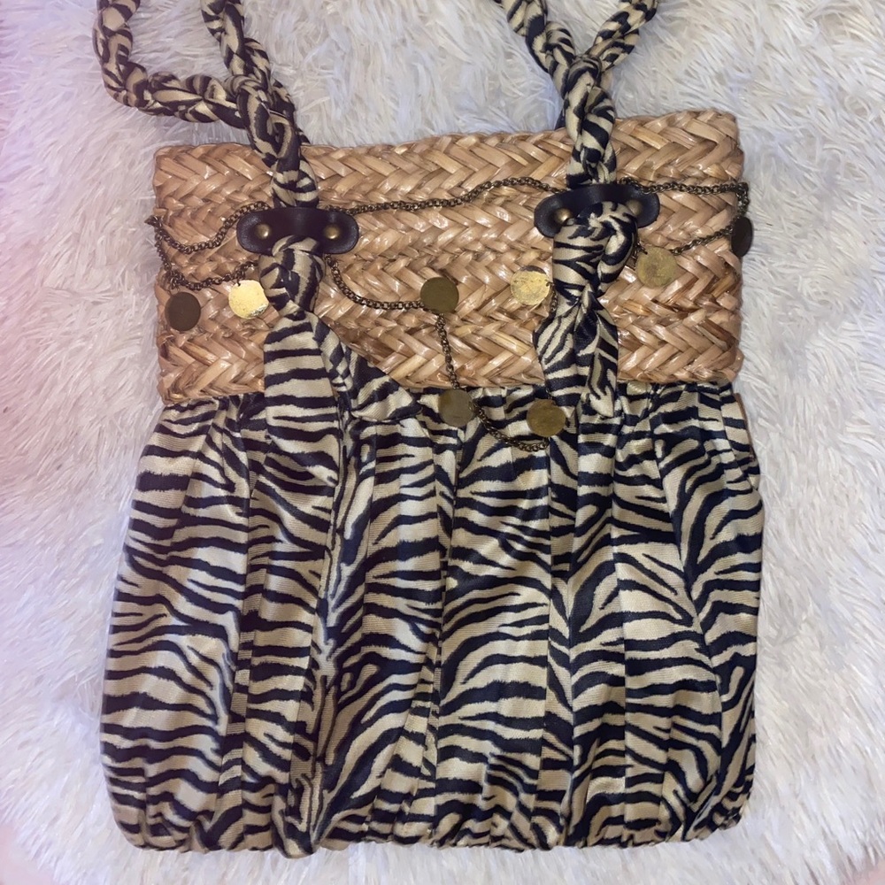 Sun N Sand Co Tote shoulder natural straw zebra animal jewelry carry all